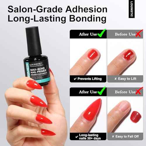 LOUINSTIC Nail Prep Dehydrator and Acid-Free Primer, Quick-Dry & Safe for Nails, for UV Gel, Acrylic, Gel Nail Polish & Press-On Nails Hema-Free ? Professional Salon & DIY Manicure Kit, 15ml