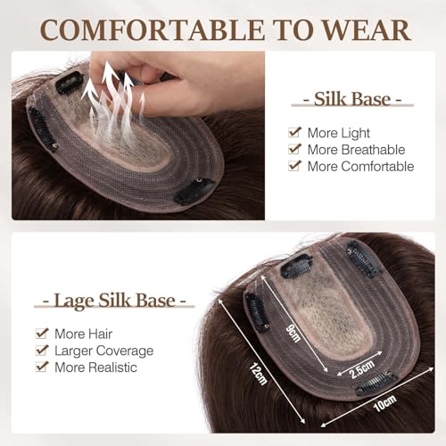Rich Choices No Bang Human Hair Topper 4x4.7 inch Dark Brown #2 - Remy Clip-In Hairpiece