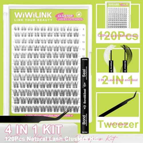 Lash Clusters Kit Natural Venus Cluster Eyelash Extensions Kit 8-16mm Wispy Eyelash Clusters D-curly Individual Eye Lashes Thin Invisible Band DIY Lash Extension Kit G02 by WiWiLINK