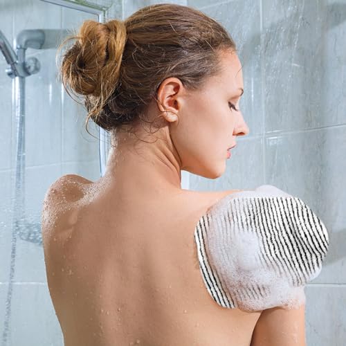 PHOGARY 8 Pack Microfiber Wash Mitts for Face Body, Soft Face Shower Bath Mitt Coral Fleece Washcloths, Reusable Makeup Remover Washcloths, European Style Towel, Grey Striped,7.8X 5.1in