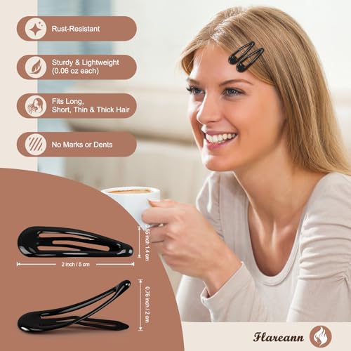 Black Snap Hair Clips 2 inch - 50 Pack Barrettes