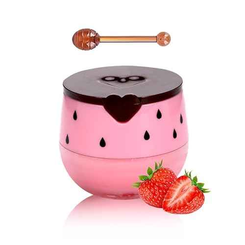 Bee Propolis Strawberry Lip Balm - Hydrating Lip Sleeping Mask for Dry Lips | Strawberry Extract & Propolis | Moisturizing, Exfoliating Lip Treatment in Honey Pot