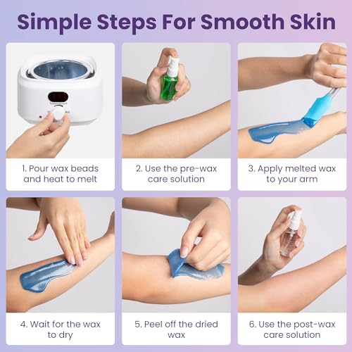 Sunvivi Waxing Kit, Brazilian Wax Warmer for Hair Removal with 5 Bag Hard Wax Beads, Digital Display Melt Warmer Kit for Women Men Full Body, Legs, Face, Bikini,Sensitive skin, White