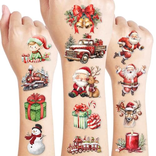 Christmas Temporary Tattoos 96PC - 8 Sheets Holiday Party Favors