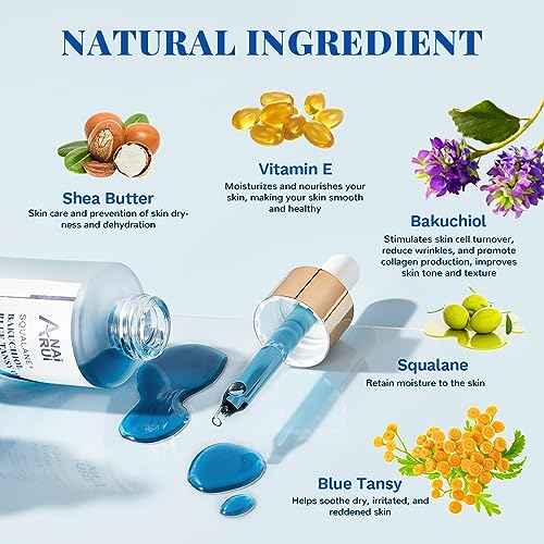 ANAI RUI Bakuchiol Blue Tansy Night-Repair Facial Oil Natural Retinol Alternative + Squalane Jojoba, for Deep Wrinkles & Fine Lines Soothing,Calm & Soothe Redness,Hydrating, Balancing, 1 FL.OZ