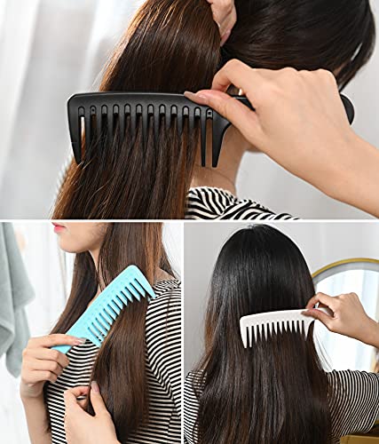 Wide Tooth Detangling Comb for Curly Long Wet Hair - Blue, White, Black - Professional Hair Care