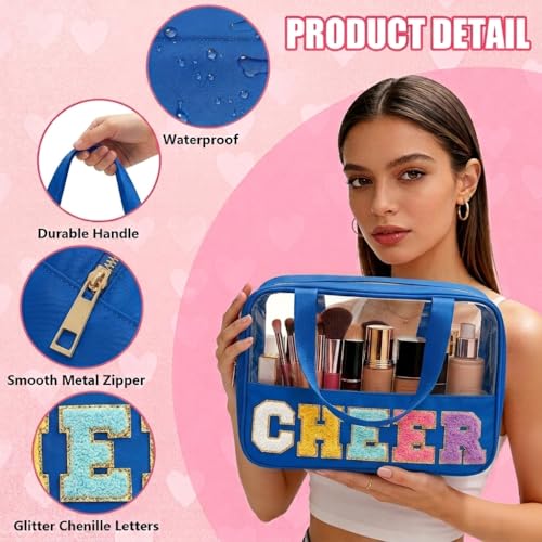 Cheerleader Makeup Bag with Chenille Patch - Waterproof Nylon Organizer