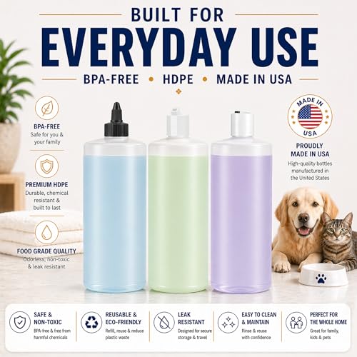Bar5F 1 Liter Plastic Bottles 3-Pack with 9 Caps
