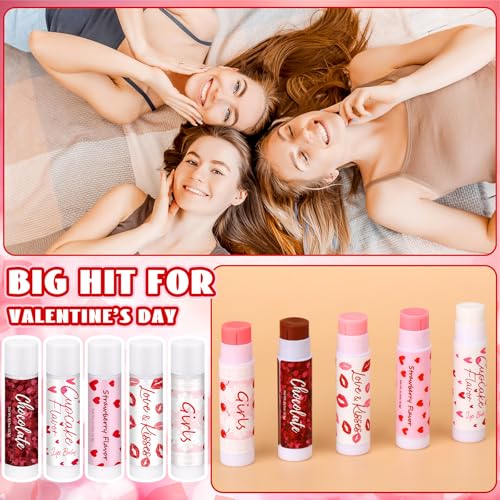 50 Pack Valentine's Lip Balms Gifts Bulk for Women Galentine's Day Party Supplies Basket Stuffers Heart Moisturizing Lip Balm Gifts for Her Teachers Staff Coworkers (Pink)