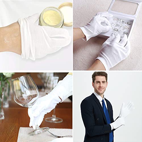 White Cotton Gloves for Dry Hands, Eczema & Inspection - 12 Pairs