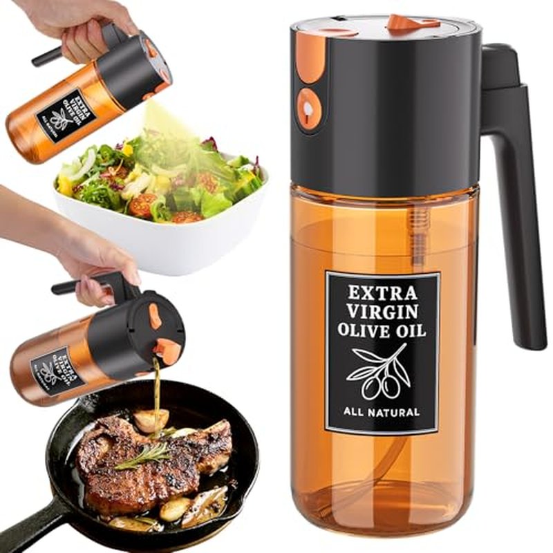 2-in-1 Oil Sprayer & Dispenser, 500ml Dark Glass Bottle