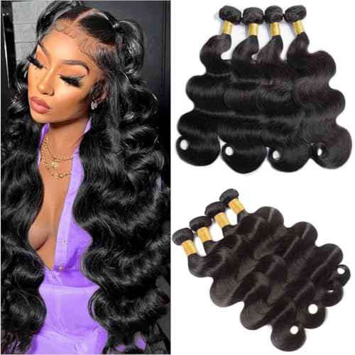 16A Human Hair Bundles18 20 22 24 Inch Body Wave 400g Unprocessed Brazilian Virgin Hair 4 Bundles Deals Human Hair Extensions Quick Weave Human Hair Natural Black Color