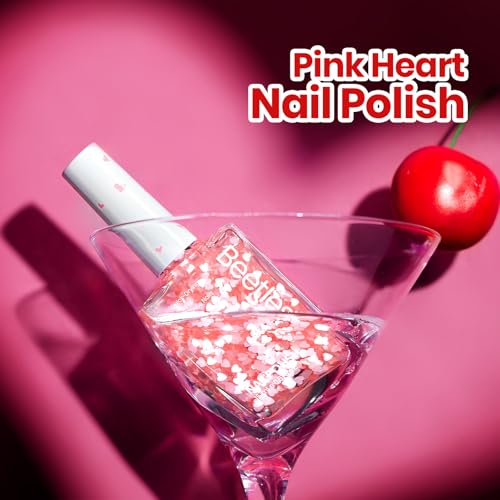 Beetles Easter Nail Polish - Pink Heart Glitter Top Coat 15ml