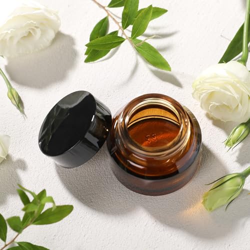 1 oz Amber Glass Cosmetic Jars with Lids - 3 Pack Small Cream Containers