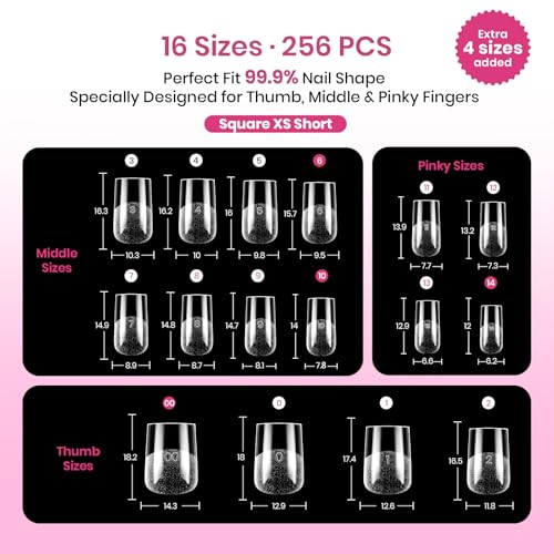 Beetles Tipex Lite Instant Apex Nail Tips - 256pcs, 16 Sizes XS Square