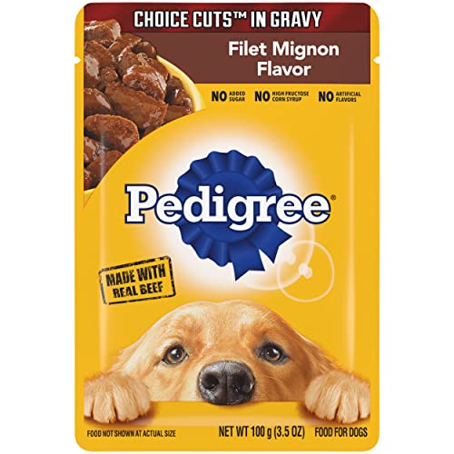 Pedigree Choice Cuts In Gravy Adult Soft Wet Dog Food, Filet Mignon Flavor, 3.5 oz Pouches, 16 Pack