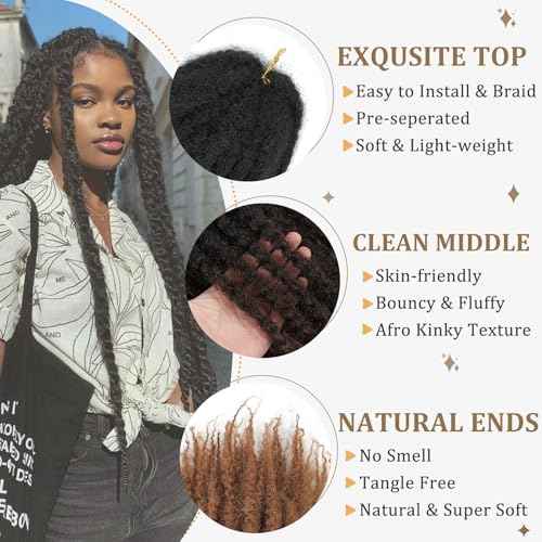 Marley Twist Braiding Hair 24 Inch Marley Hair Long Cuban Twist Hair 8 Packs Afro Kinky Curly Twist Crochet Hair Marley Twist Hair Extension (24 Inch, 1B/4/30)