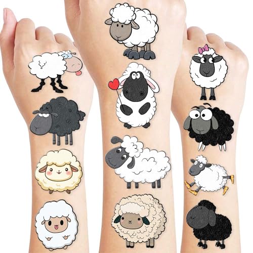 100PCS Sheep Lamb Temporary Tattoos Theme Eid Mubarak Birthday Party Decorations Favors Supplies Cute Farm Barnyard Animal Tattoo Stickers Gifts For Kids Boys Girls School Rewards Prizes Carnival