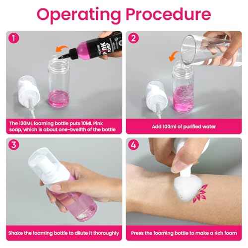 Ultra Concentrated Pink Soap 4OZ with Foaming Bottle 120ml, Tattoo Soap Tattoo Supplies for Tattoos Piercings, Clean Skin Equipment