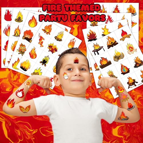 106 PCS Funny Fire Temporary Tattoos Birthday Party Decorations Supplies Favors Flame Firefighter Bonfire Camping Fire Themed Decor Stickers For Girls Boys Gift School Prizes Rewards