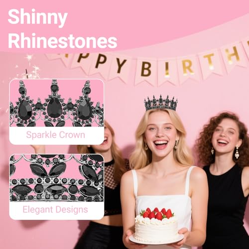Queen Crown Tiara for Women - Black Rhinestone