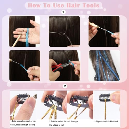 Hair Tinsel Kit, 18 Colors 7800 Strands 48 Inch Heat Resistant