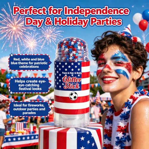 4th of July Glitter Stick - Red, White & Blue Face & Body Makeup