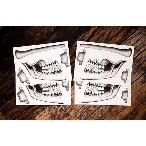 2 x Classic Skull Temporary Tattoo Halloween Costume for Men and Women, Adult, Face Sticker