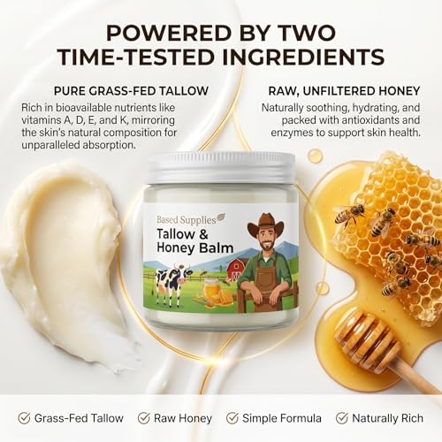 Grass-Fed Tallow & Raw Honey Moisturizing Balm for Dry Skin