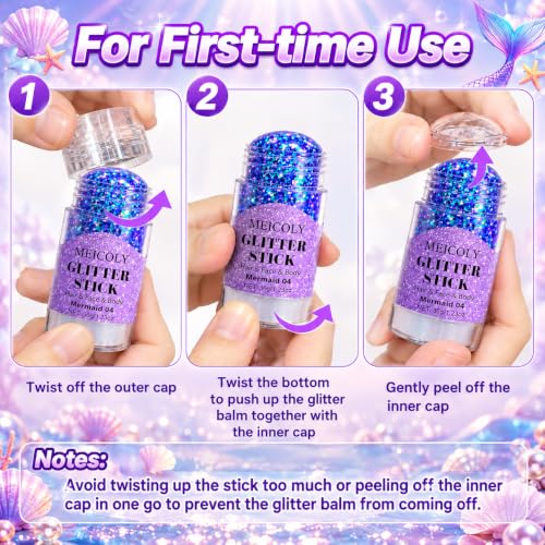 MEICOLY Light Purple Face Glitter Stick | Mermaid Hair & Body Glitter for Women, Rave & Festival Accessories