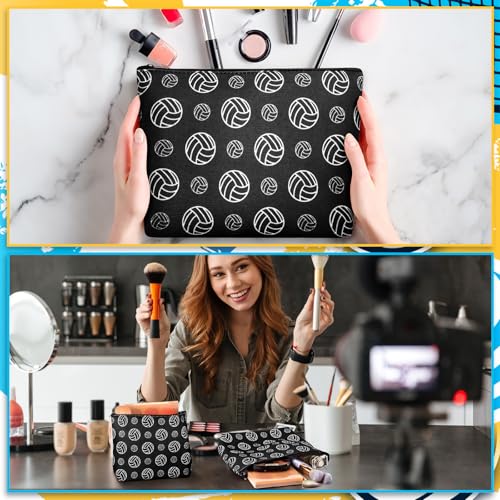 10 Pcs Volleyball Makeup Bag Volleyball Cosmetic Bag Canvas Volleyball Gift Bag Toiletry Pouch with Zipper Volleyball Team Gifts Travel Cosmetic Pouch Volleyball Accessories for Women Party