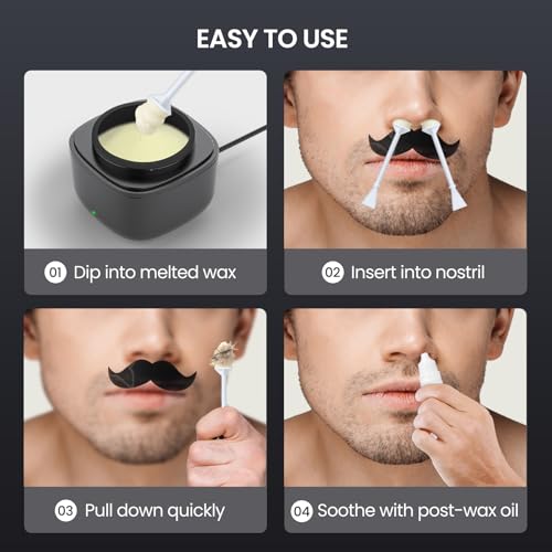 Nose Wax Kit Men, Nose Hair Waxing Kit with 158¡ÆF Smart Temp Control, 40 Sticks, 100g Wax, Painless Nose Hair Removal with USB-C Fast Heating, Upgraded Capacity, Multi-Accessories