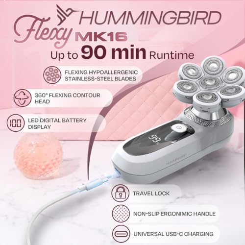 HUMMINGBIRD Flexy Electric Razors for Women ? Cordless Rechargeable Waterproof Electric Leg Shaver for Silky Smooth Legs, Hair Removal Kit, Exfoliator, Cleanser, Travel Case & Bikini Trimmer for Women