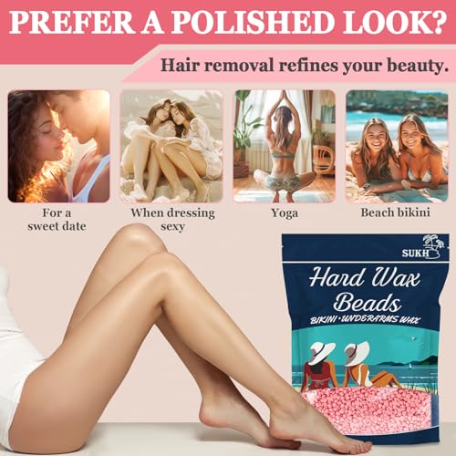 Sukh Hard Wax Beads for Hair-Removal - 430g, Pink, Rosin-Free, Moisturizing, Gentle on Skin, Avoids Razor Burn, Unisex, for Back, Legs, Armpit, Bikini Line, Arms, Body (Pack of 2)
