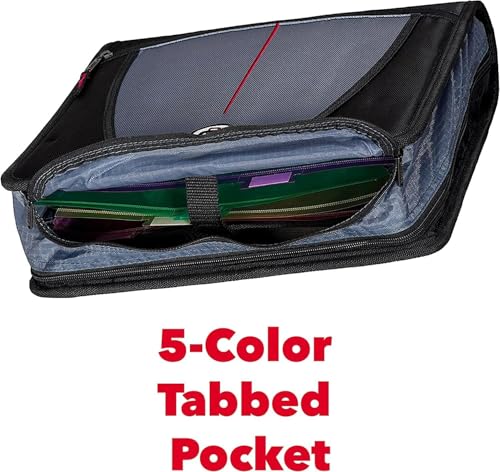 Case-it The Mighty Zip Tab Zipper Binder - 3 Inch O-Rings - 5 Color Tab Expanding File Folder - Multiple Pockets - 600 Page Capacity - Includes Shoulder Strap - D-146-SMT