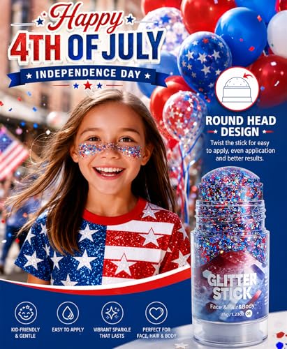 Go Ho Hexagon 1.23oz 4th of July Glitter Stick – Red White Blue Face Hair Body