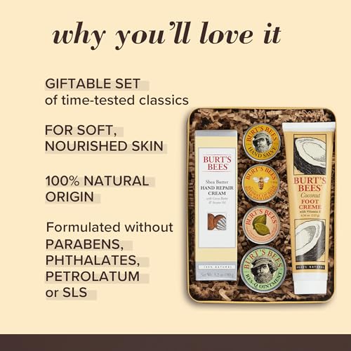 Burt's Bees Gifts Ideas - Classics Set, 6 Products in Giftable Tin – Cuticle Cream, Hand Salve, Lip Balm, Res-Q Ointment, Hand Repair Cream and Foot Cream