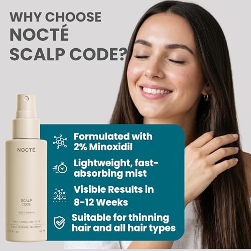 NOCTE 2% Minoxidil Hair Regrowth Serum Spray with Biotin & Caffeine for Thicker Hair
