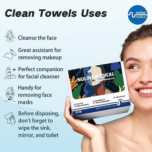 Ultra-Soft Disposable Face Clean Towel - 50 Count/Box, 10" x 12", Biodegradable Face Towel, Superior for Sensitive Skin Face Towelette, Personal Hygiene (100 Count (2 Boxes))