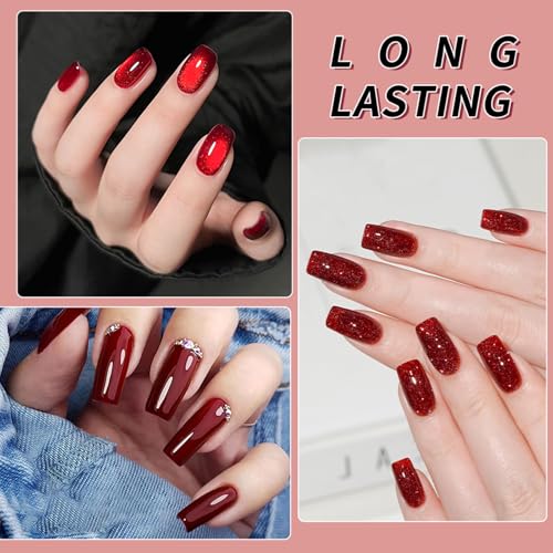 JR 12pcs 12ml Deep Red Gel Polish Set Includes Cat Eye Nail Polish Gel Glitter Pearl Gel Nail Polish Kit Salon-Quality Long-Lasting, Chip-Resistant Gel Polish Set for Nail Salon DIY&Professionals