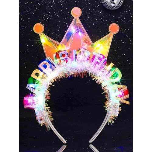 Zoestar Light Up Happy Birthday Crown Headband Glow Ball Hair Bands Sparkly Birthday Party Hair Accessories Women