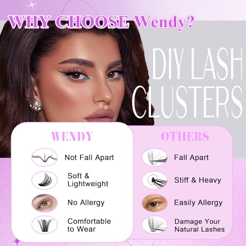 WENDY LASHES Lash Clusters 80D+100D Eyelash Clusters 462PCS Wispy Individual Lashes, 10-18MM D-curly Lash Extension DIY Cluster Eyelash Extensions for Beginners