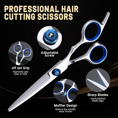 Professional Hair Cutting Scissors Set with Thinning Shears - 9-Piece Barber Kit