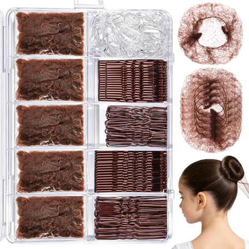 Brown Ballet Hair Accessories Kit for Kids & Women - Bun Nets, Bobby & Hair Pins