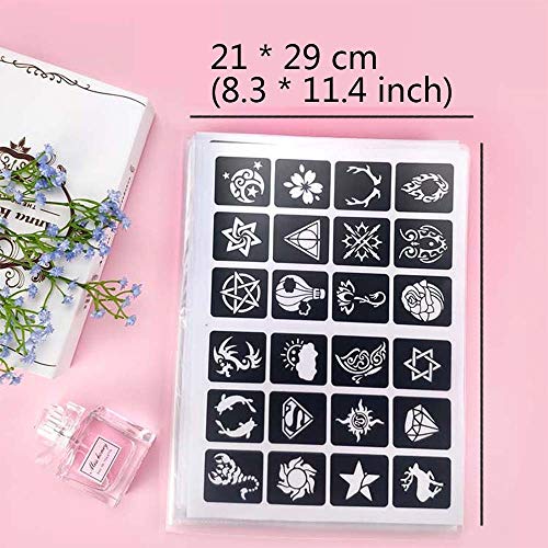 20 Sheets Temporary Tattoo Stencil Kit - Self-Adhesive Body Art Templates
