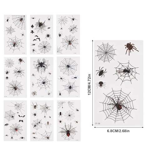10pcs Spider Web Temporary Tattoos, Waterproof Halloween Face Temporary Tattoos Scary Realistic Spiderweb Face Body Legs Arms Stickers for Kids Adults Unisex Halloween Costumes