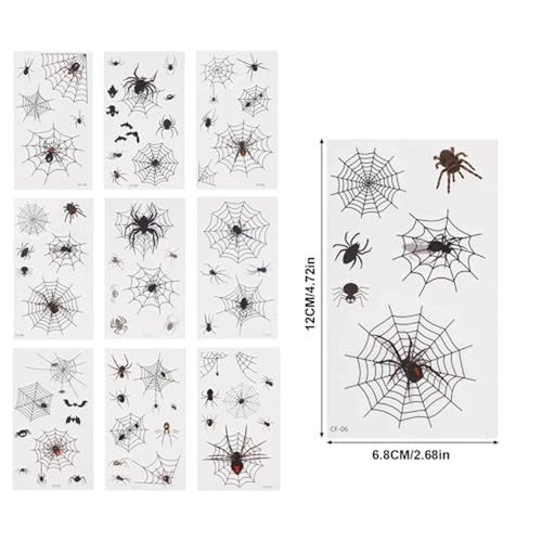 10pcs Spider Web Temporary Tattoos, Waterproof Halloween Face Temporary Tattoos Scary Realistic Spiderweb Face Body Legs Arms Stickers for Kids Adults Unisex Halloween Costumes