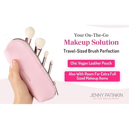 Jenny Patinkin Luxury Sustainable Mini Dual-Ended Makeup Brush Set, 4 Piece Professional & Travel Makeup Brushes with Case, Vegan, Cruelty-Free Brush Kit for Face and Eyes, Eco Friendly, On-The-Go Use