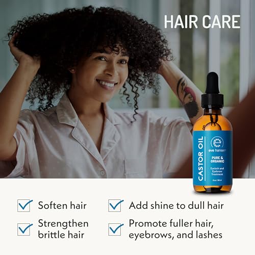 Eve Hansen Organic Castor Oil | Pure 2oz Carrier Oil for Hair, Skin, Eyelashes & Eyebrows