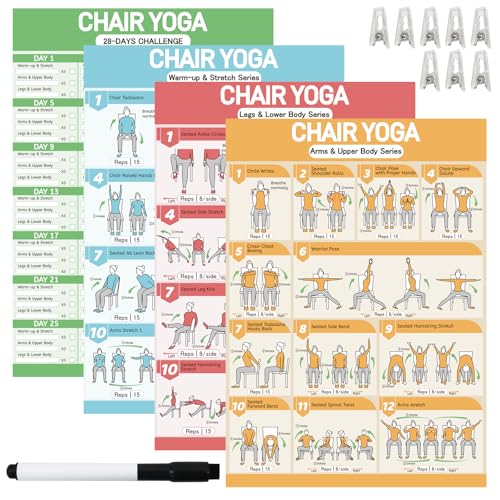 Chair Yoga Poster Set for Seniors – 36 Poses, 28-Day Challenge